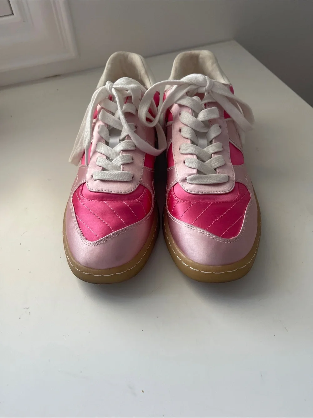 Mia Pink Satin Lace-Up Sneakers